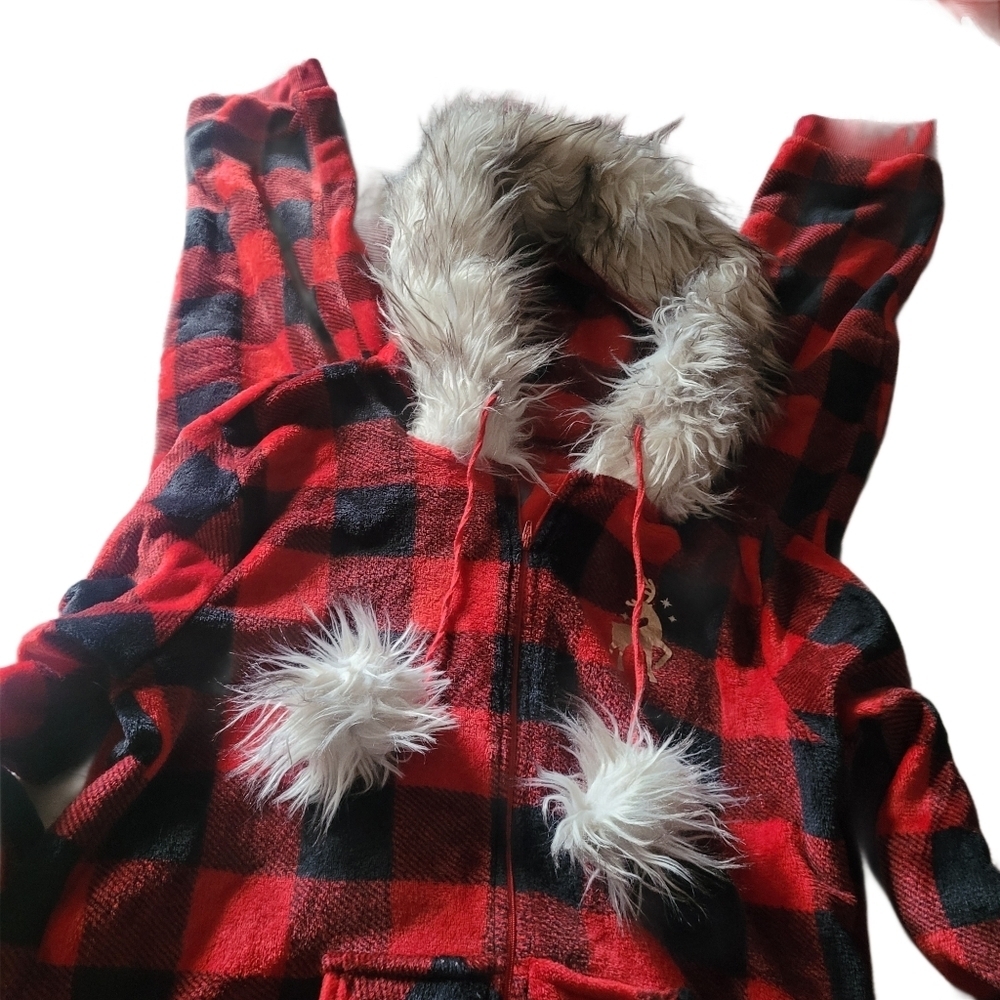Ardene Red and Black Plaid One Piece Pajama Jumpsuit Size M